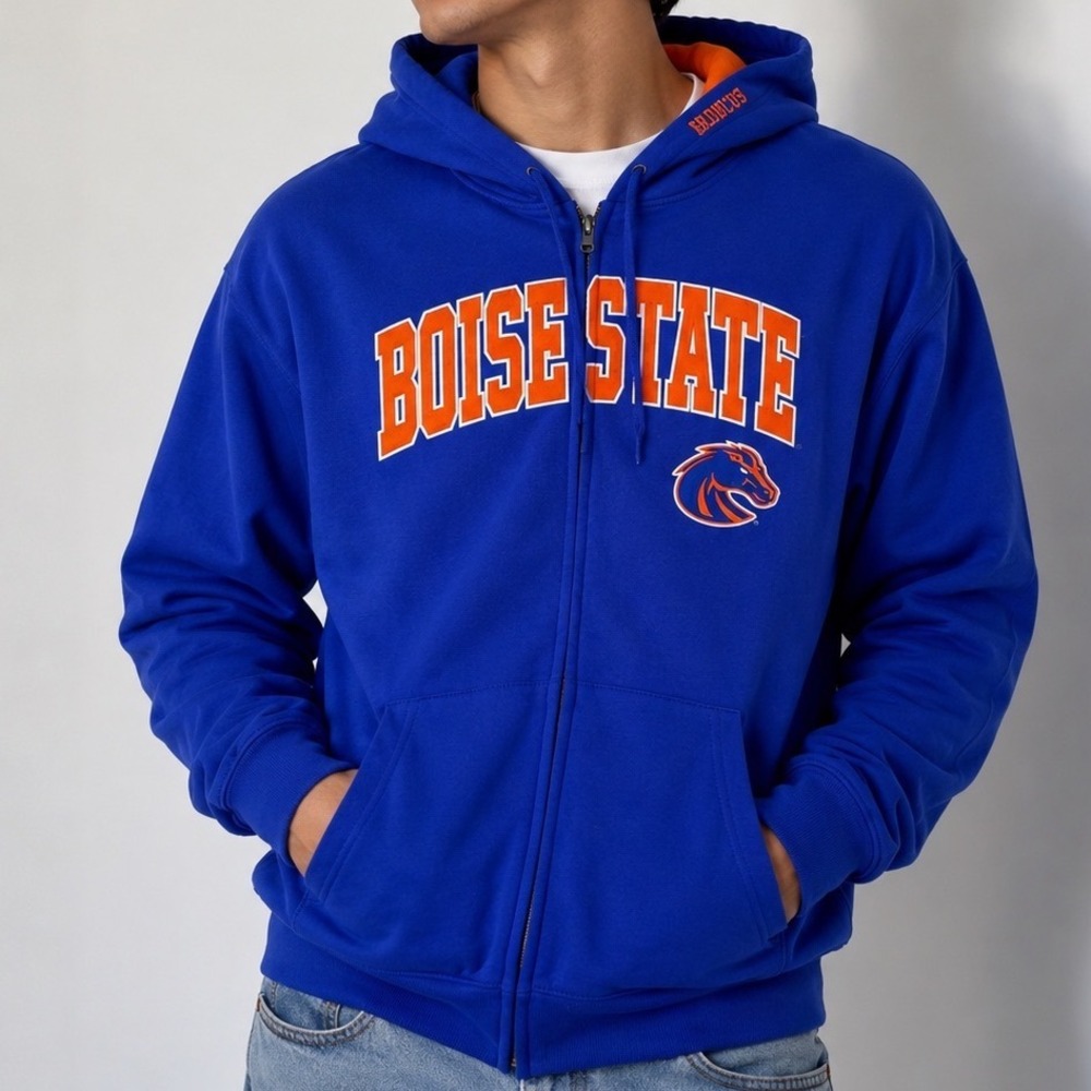 Stadium Athletics Boise State Broncos Full Zip Hoodie Blue Orange Mens XXL
